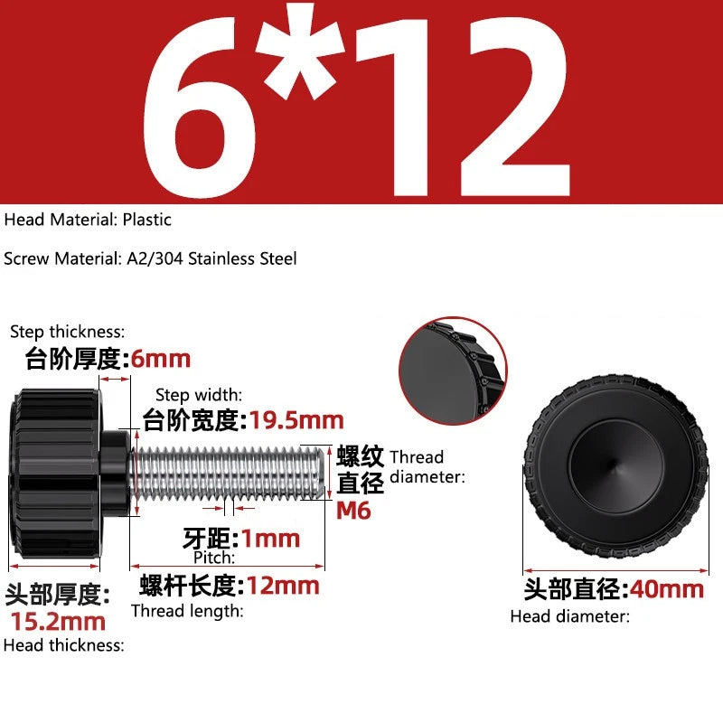 M3-M8 A2/304 Stainless Steel Plastic Knob Thumb Screws Hand Twist DIY Machinery