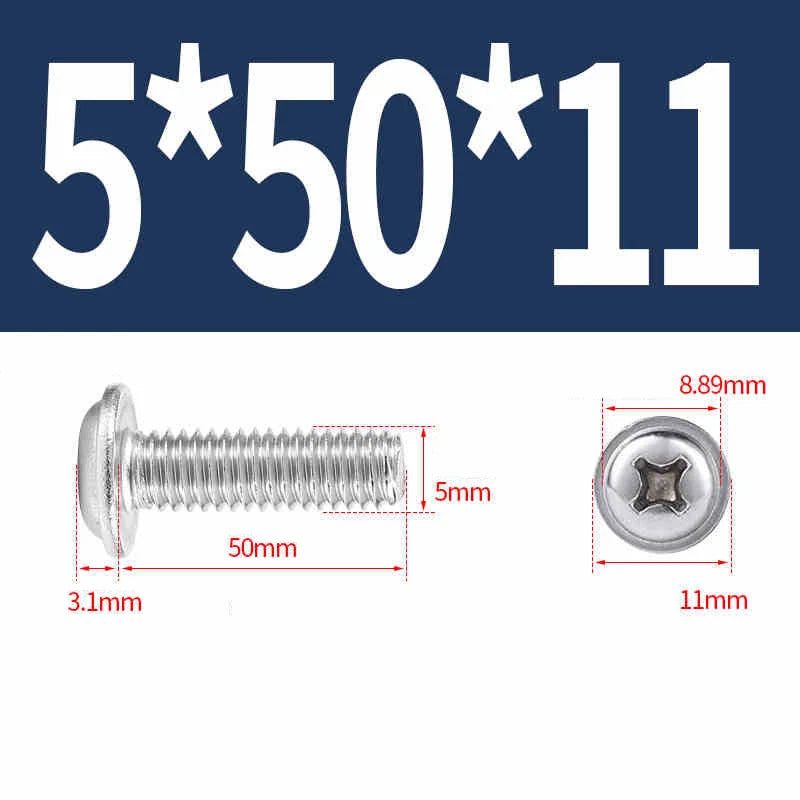 Phillips Flanged Pan Head Machine Screws – 304 / 316 Stainless Steel, Built‑in Washer (3–60mm Lengths)