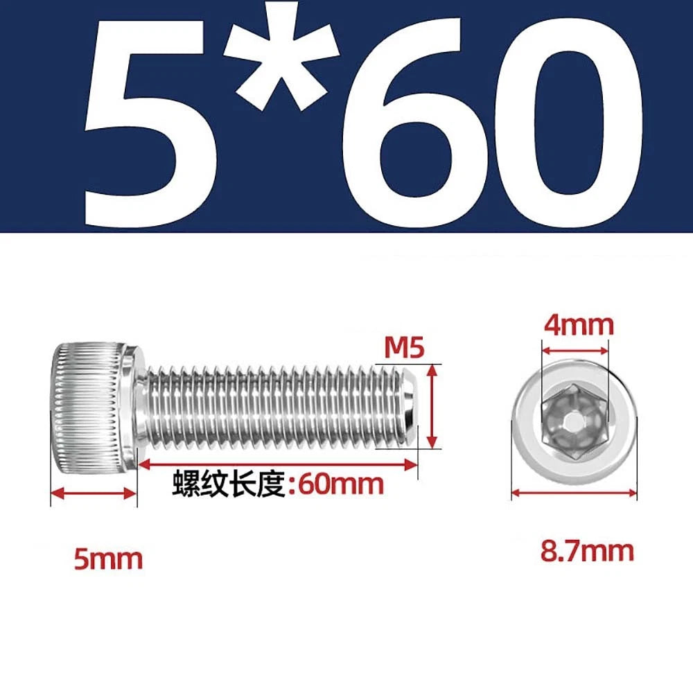 M3 M4 M5 Socket Head Cap Screws – A2 Stainless Steel, High Strength & Corrosion Resistant