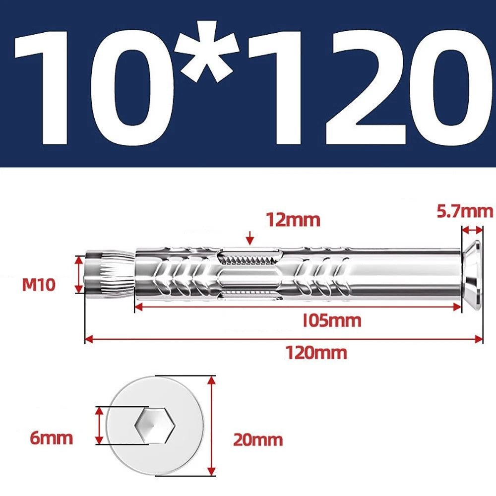M6–M12 Countersunk Hex Socket Expansion Bolts — 304 & 201 Stainless Steel, A-Type & B-Type