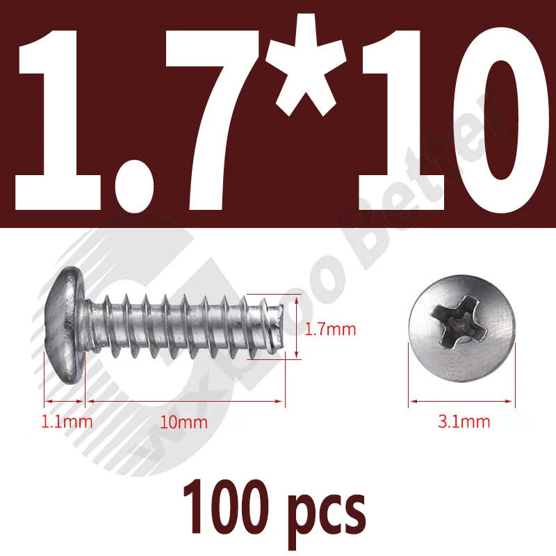 Pan Head Sheet Metal Screws Metric M1~M6 A2 Stainless Steel Sheet Metal Screws