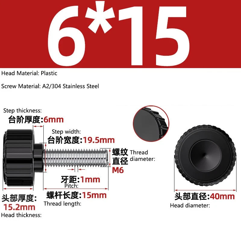 M3-M8 A2/304 Stainless Steel Plastic Knob Thumb Screws Hand Twist DIY Machinery