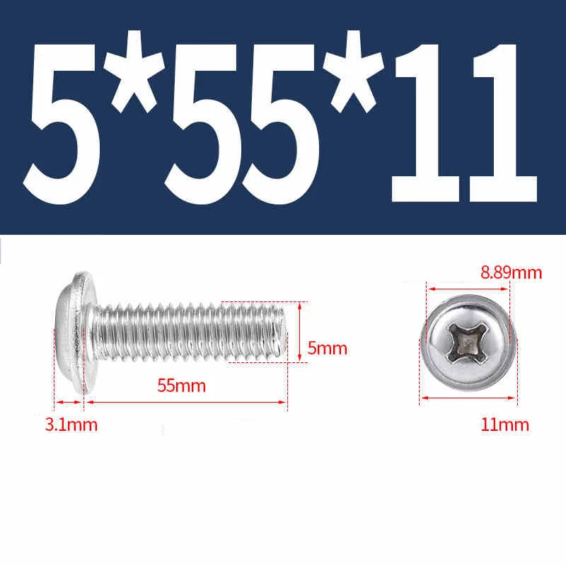 Phillips Flanged Pan Head Machine Screws – 304 / 316 Stainless Steel, Built‑in Washer (3–60mm Lengths)