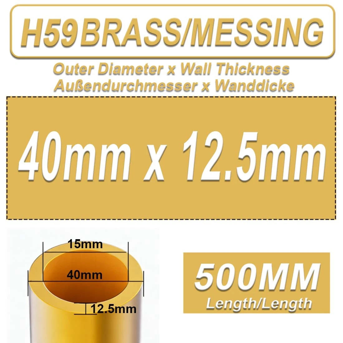 H59 Brass Round Tube 13–40mm OD × 500mm | Hollow Brass Pipe Tubing