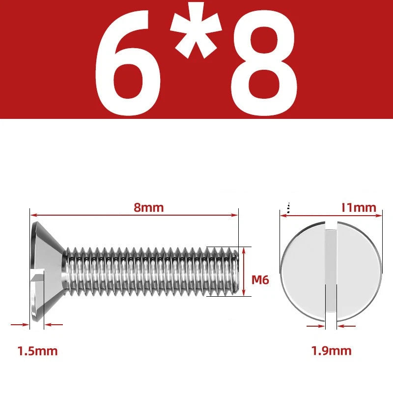 A2 Stainless Steel Slotted Countersunk Machine Screws — M1.6 to M10, Flat Head CSK Bolts
