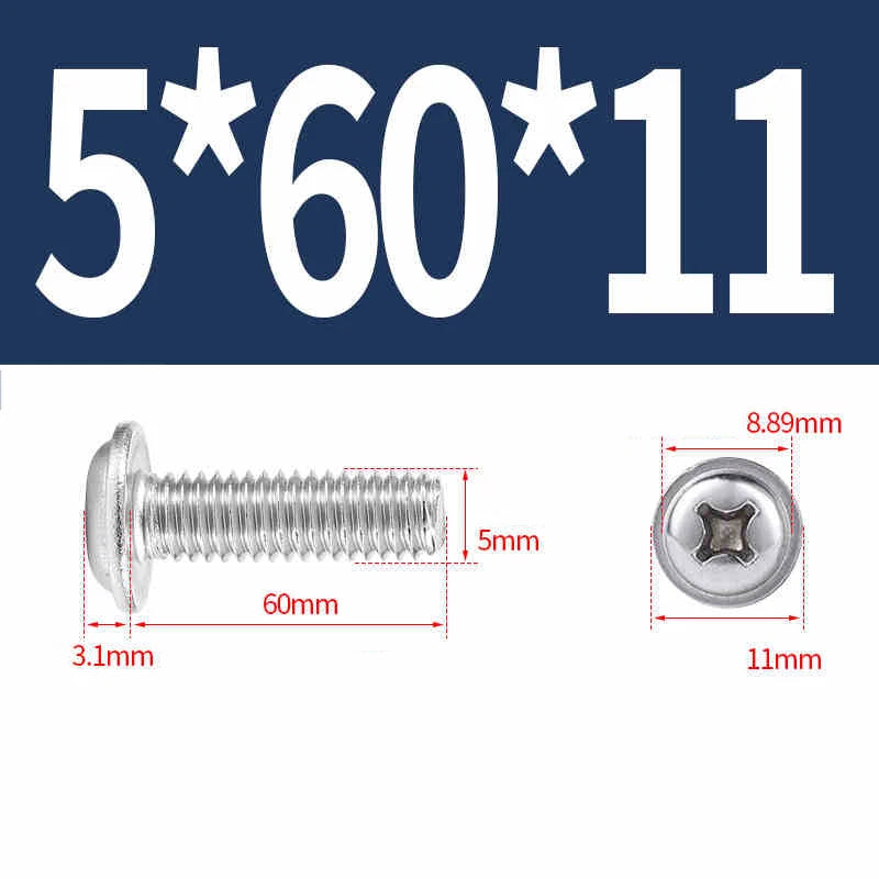 Phillips Flanged Pan Head Machine Screws – 304 / 316 Stainless Steel, Built‑in Washer (3–60mm Lengths)