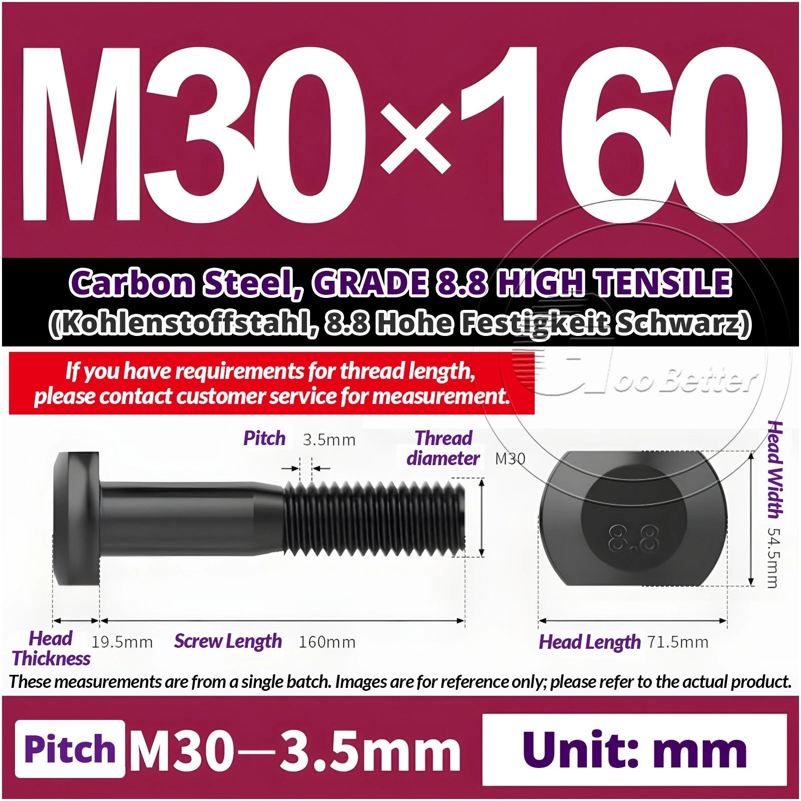 T-Slot Bolts M22 - M42 T Track Bolts 70mm to 500mm Long GRADE 8.8 HIGH TENSILE