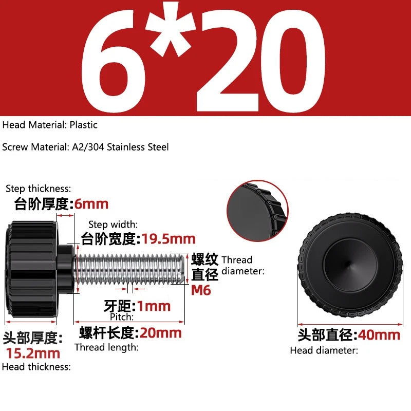 M3-M8 A2/304 Stainless Steel Plastic Knob Thumb Screws Hand Twist DIY Machinery