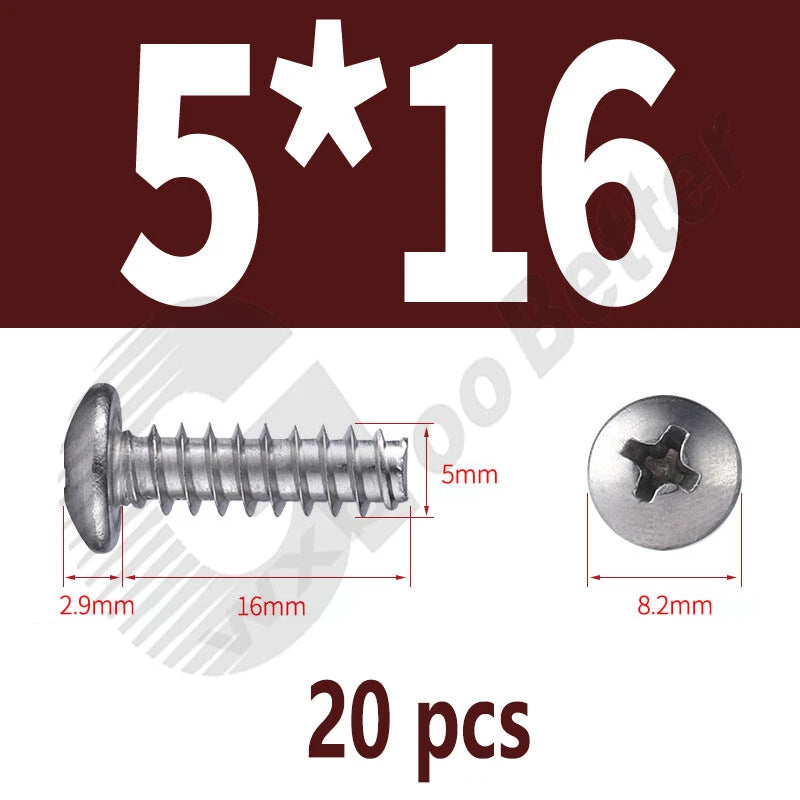 Pan Head Sheet Metal Screws Metric M1~M6 A2 Stainless Steel Sheet Metal Screws