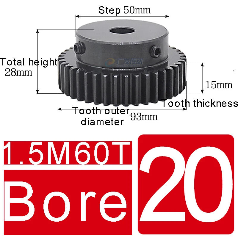1.5Mod 45# Steel Spur Gears 10-150T Pinion Gear With Step Motor Gear Bore 5-25mm