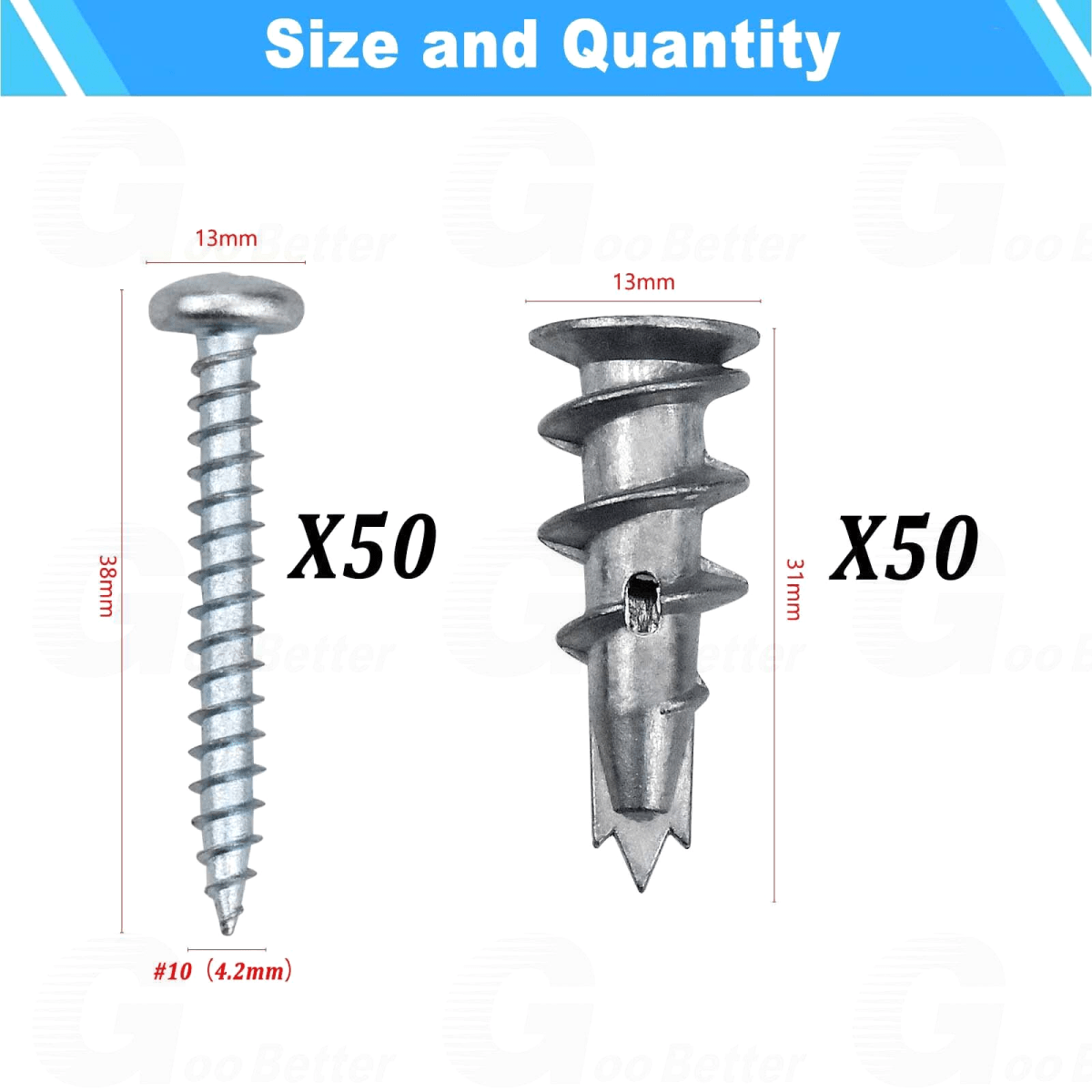 100PCS 10 Self - Drilling Drywall Anchors and Screws Kit Heavy Duty Wall Hanging - HomeDIYer