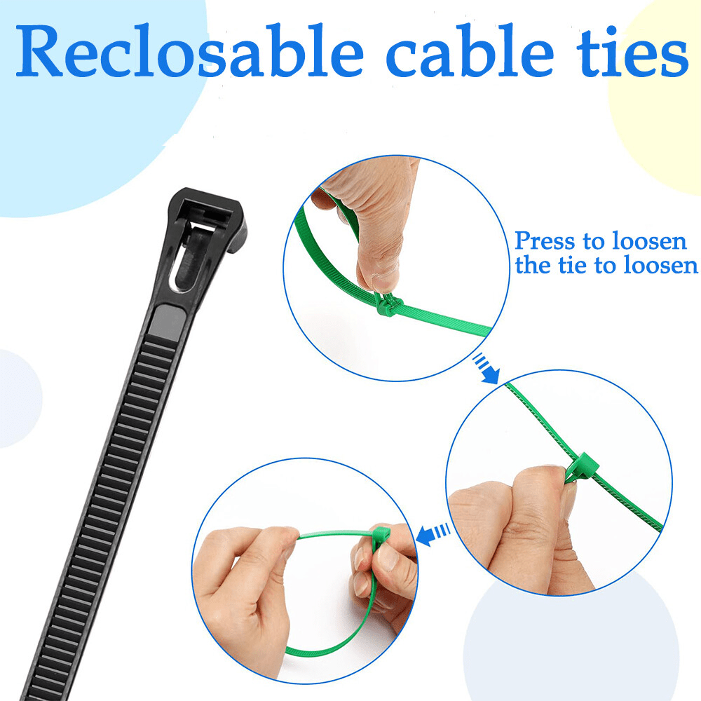 Coloured Cable Ties Detachable And Reusable Nylon Zip Ties Length 150mm To 450mm - HomeDIYer