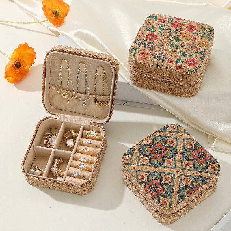 Vintage Jewelry Storage Box – Sunflower Sea Print, Portable Travel Case with Mirror, Ring & Earring Organizer, Necklace Pouch - HomeDIYer