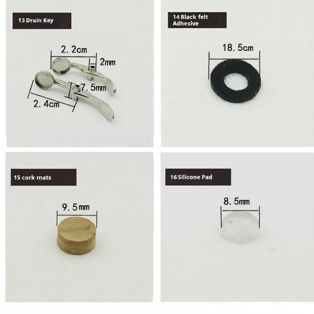 B♭ Trumpet Universal Maintenance Kit – Water Keys, Springs, Covers, Cork Pads, Nozzle Separator & More