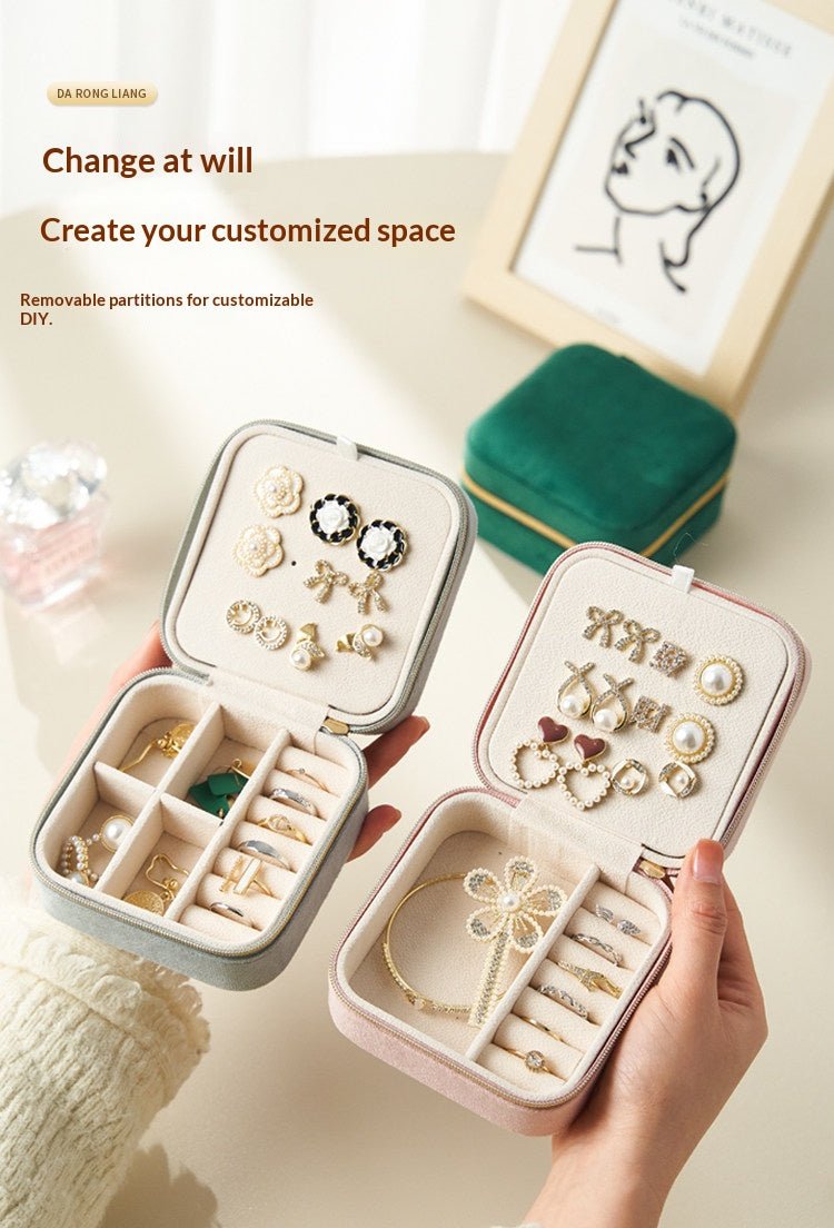 Light Luxury Velvet Jewelry Box – Portable, 3 Colors, with Stud Panel Option - HomeDIYer