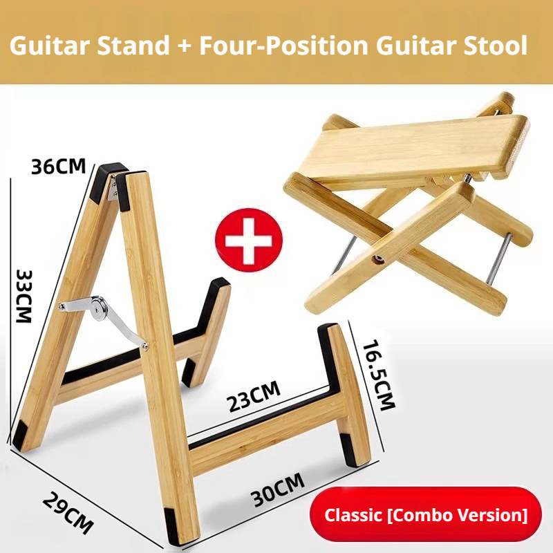 Solid Wood Foldable Guitar Stand – Bamboo A‑Frame for Guitar, Violin, Ukulele (with Footrest & Double Stand Options)