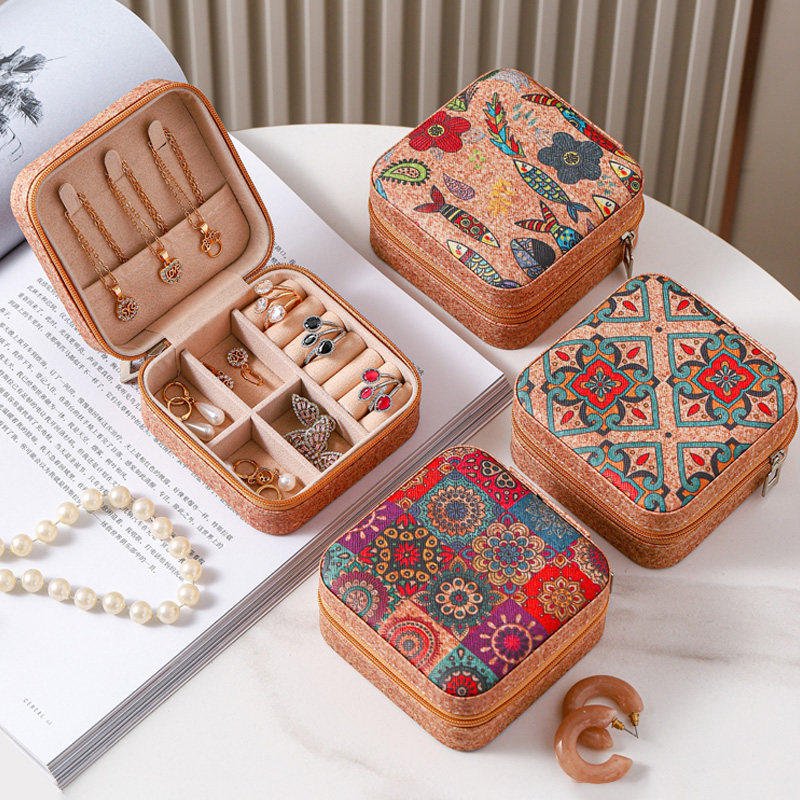 Vintage Jewelry Storage Box – Sunflower Sea Print, Portable Travel Case with Mirror, Ring & Earring Organizer, Necklace Pouch - HomeDIYer