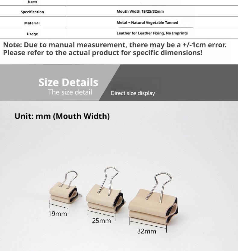 Leather Dovetail Clips – No‑Mark Seamless Clips for DIY Leathercraft (19/25/32/40mm) – 12pcs per Size