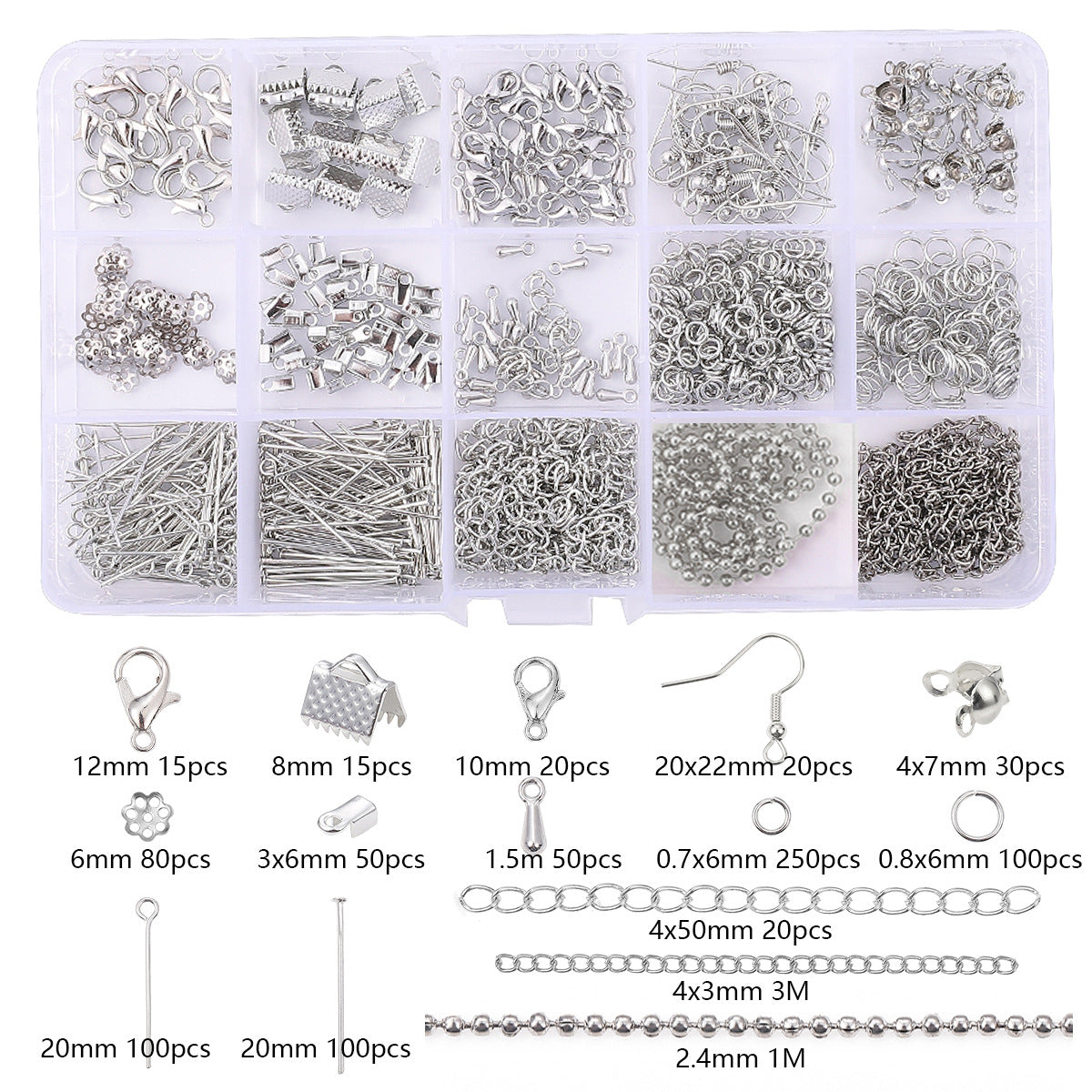 DIY Bracelet & Necklace Jewelry Findings Set – 15-Slot Box, Clasps & Jump Rings