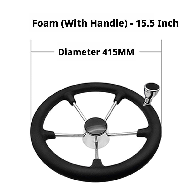 Marine Steering Wheel for Boats – Stainless Steel & Black Foam 11.5 to 15.5 Inch