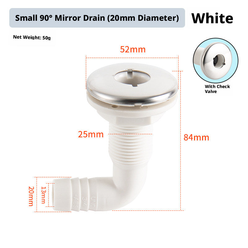 90° Marine Thru-Hull Drain Fitting with Check Valve — Bilge & Waste Water Elbow Outlet