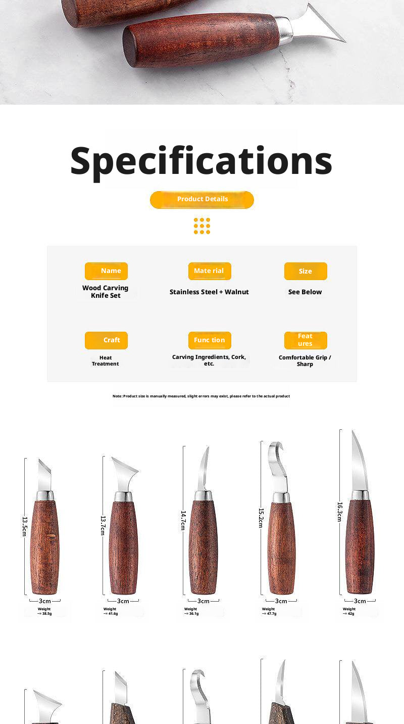 Walnut Wood Carving Knife Set – 5 Blades for Pumpkin, Wood, Wax & Linocut