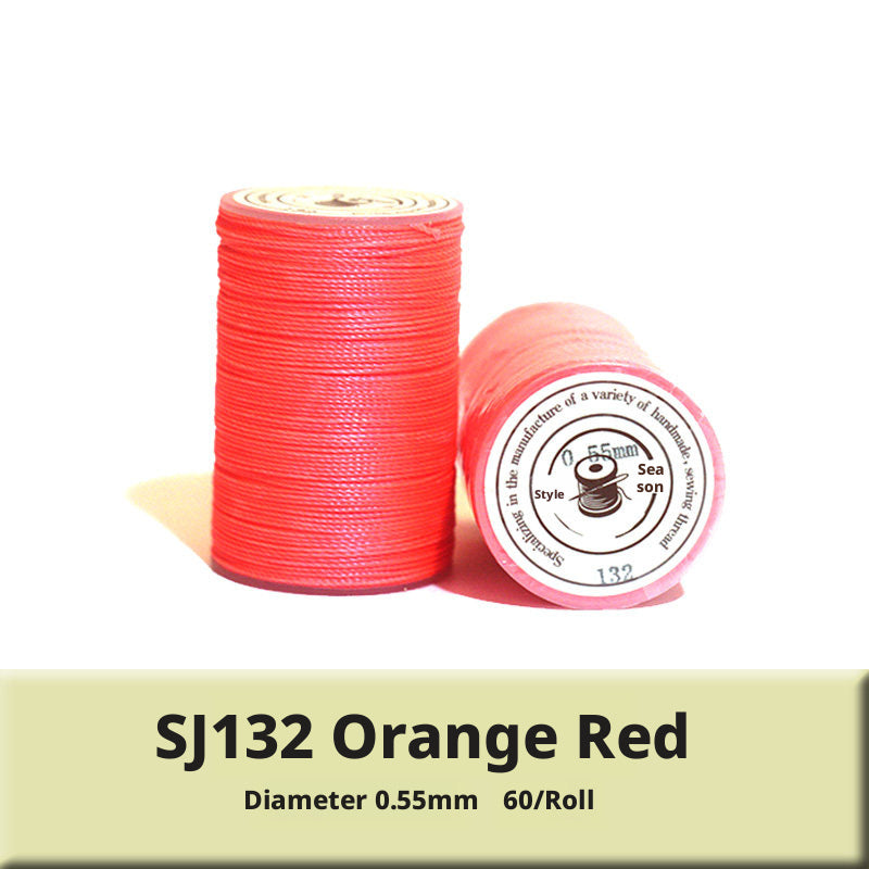 0.55mm Round Waxed Polyester Thread – 63 Colors, 60m Roll for Hand Sewing Leather, Bags, Belts