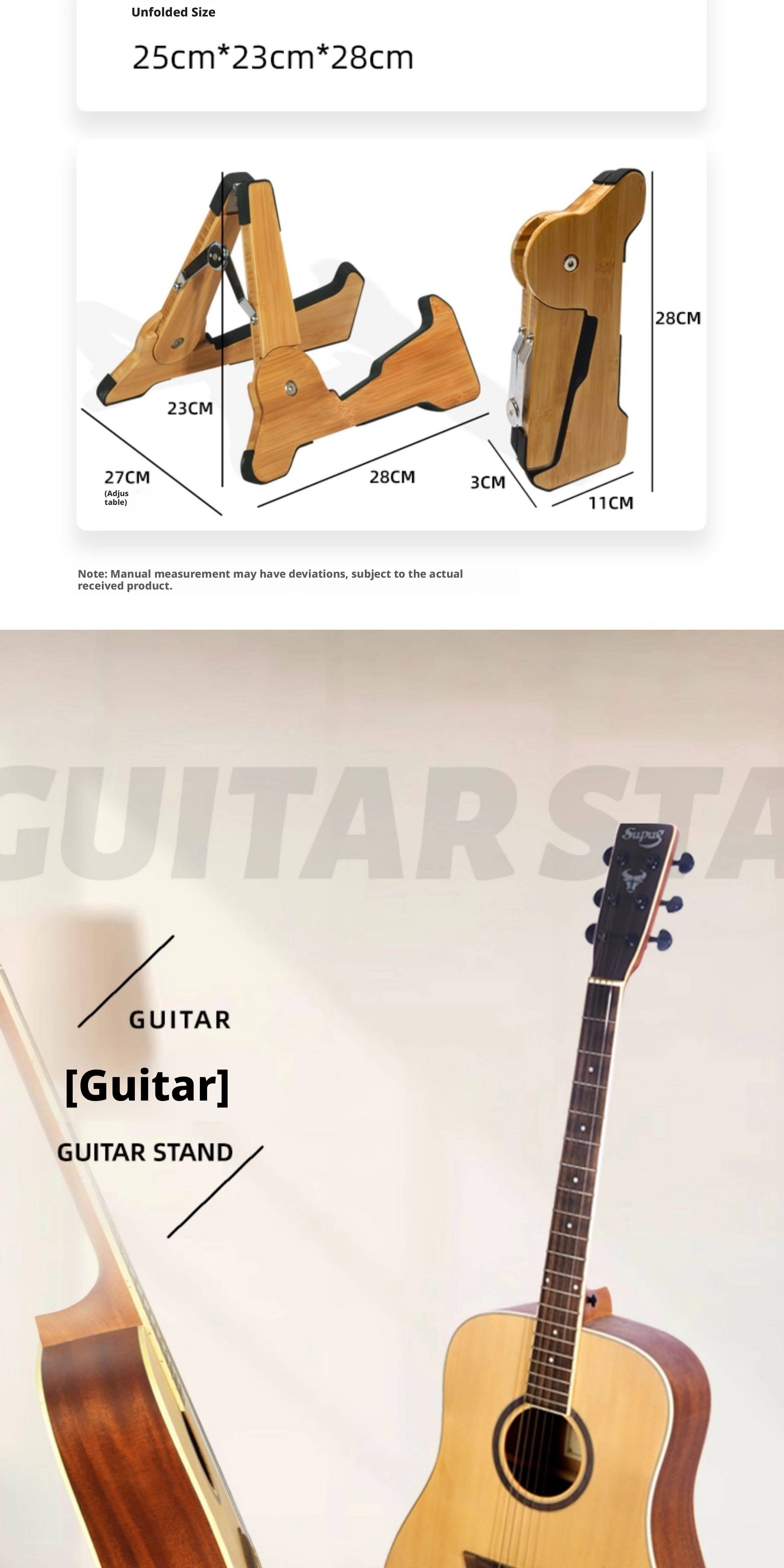 Solid Wood Foldable Guitar Stand – Bamboo A‑Frame for Guitar, Violin, Ukulele (with Footrest & Double Stand Options)