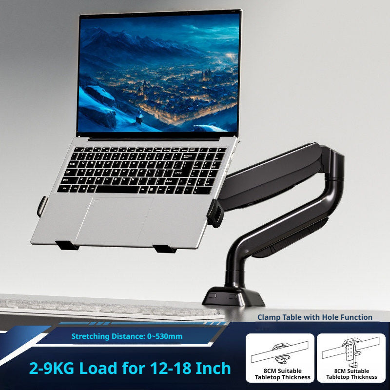 Laptop Desk Mount Arm with Tray – Gas Spring, 10–18 Inch, 3-Axis Adjustable, Clamp & Grommet Base