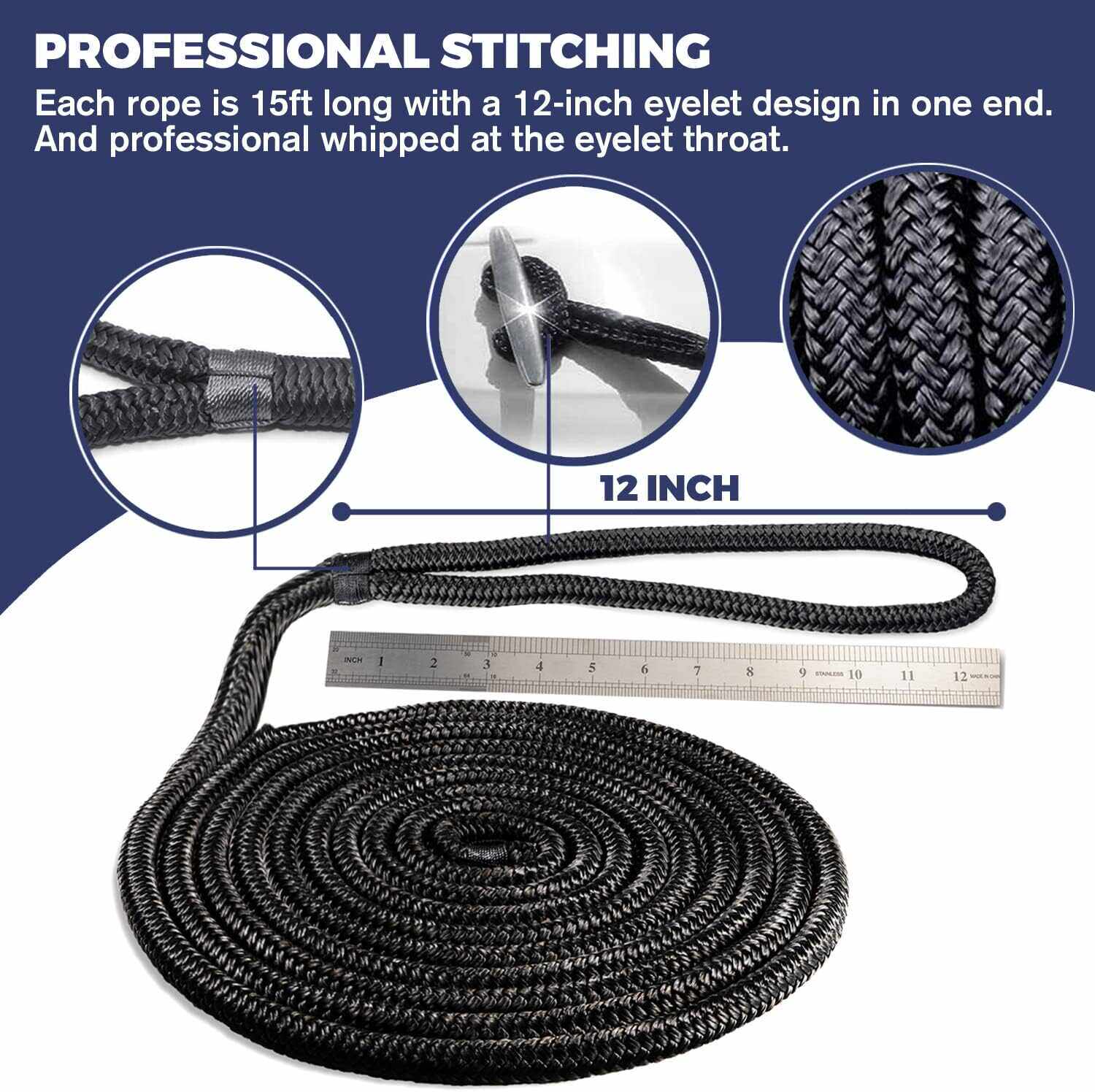 Double Braid Nylon Dock Line — Marine Mooring Rope for Boats, Jet Skis & Kayaks