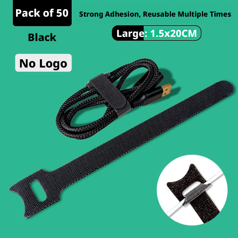 Reusable Velcro Cable Ties S2 – Nylon Hook & Loop Straps, 50-Pack, Small 150mm & Large 200mm