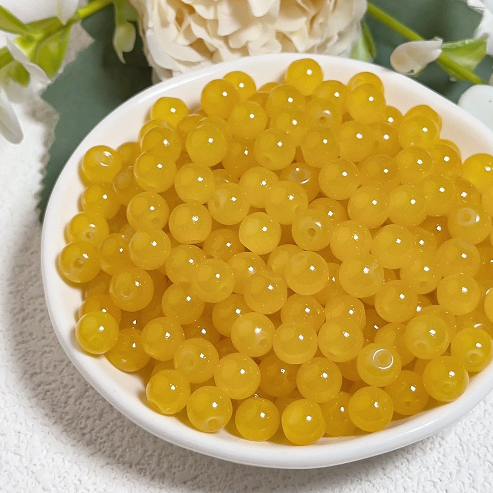 Glass Jelly Solid Color Beads – Imitation Jade Round Beads for DIY Bracelets, Necklaces, 6/8/10mm, 100pcs per Pack (White, Pink, Blue, Green, Beige, Purple) - HomeDIYer