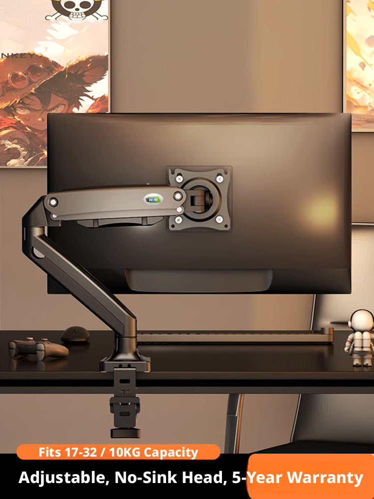DS110 Monitor Arm – Gas Spring Desk Mount, 17–40 Inch, 3–15 kg, VESA 75×75 & 100×100, Clamp & Grommet