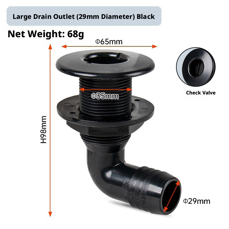 90° Marine Thru-Hull Drain Fitting with Check Valve — Bilge & Waste Water Elbow Outlet