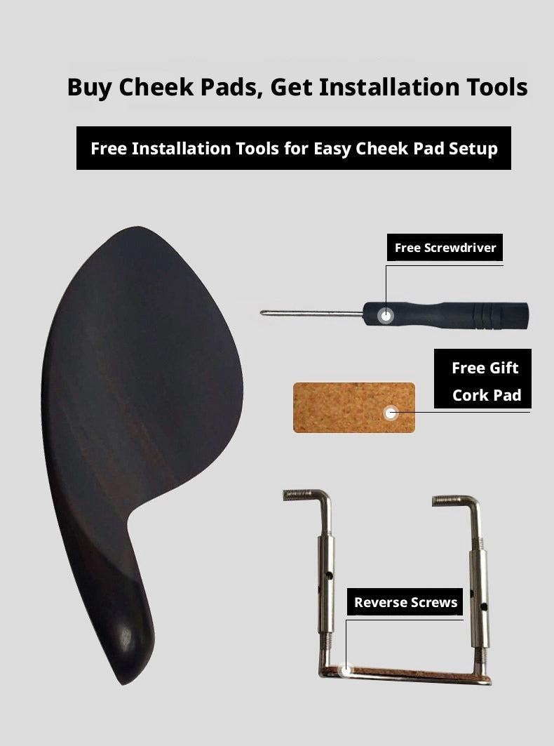Violin Chin Rest with Screws, Cork & Screwdriver – Ebony / Jujube Wood / Imitation Ebony (4/4, 3/4, 1/2, 1/4, 1/8)