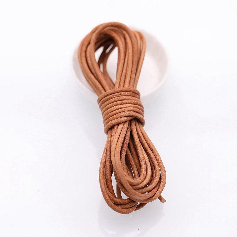 Round Cowhide Rope – 1‑6mm Genuine Leather Cord for Jewelry, Lacing & DIY (Natural / Dark Coffee / Black)