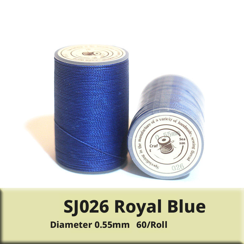 0.55mm Round Waxed Polyester Thread – 63 Colors, 60m Roll for Hand Sewing Leather, Bags, Belts