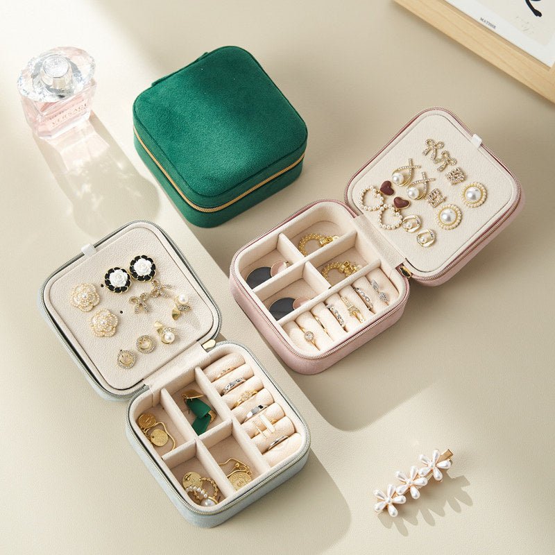 Light Luxury Velvet Jewelry Box – Portable, 3 Colors, with Stud Panel Option - HomeDIYer