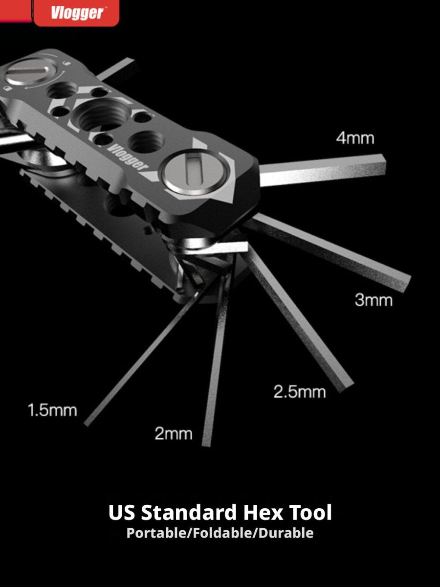 Vlogger Foldable Photographer Multi - Tool with Hex Keys, Screwdrivers & NATO Rail Mount - HomeDIYer
