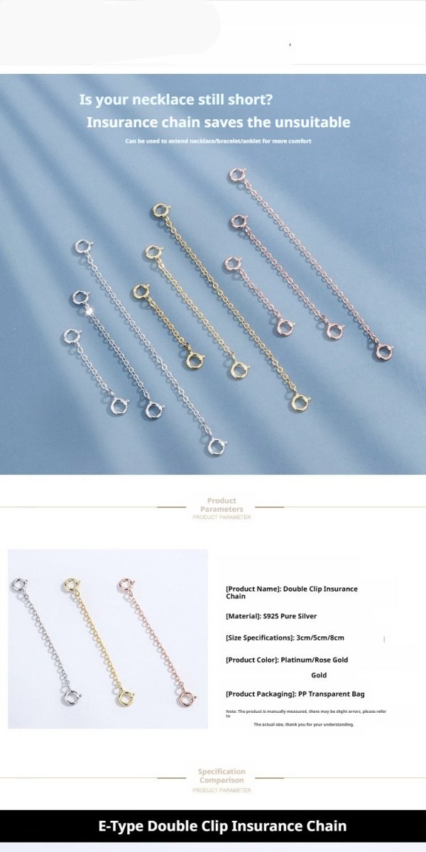 S925 Sterling Silver Extension Chain – 3 - 15cm, Double Safety Clasp - HomeDIYer