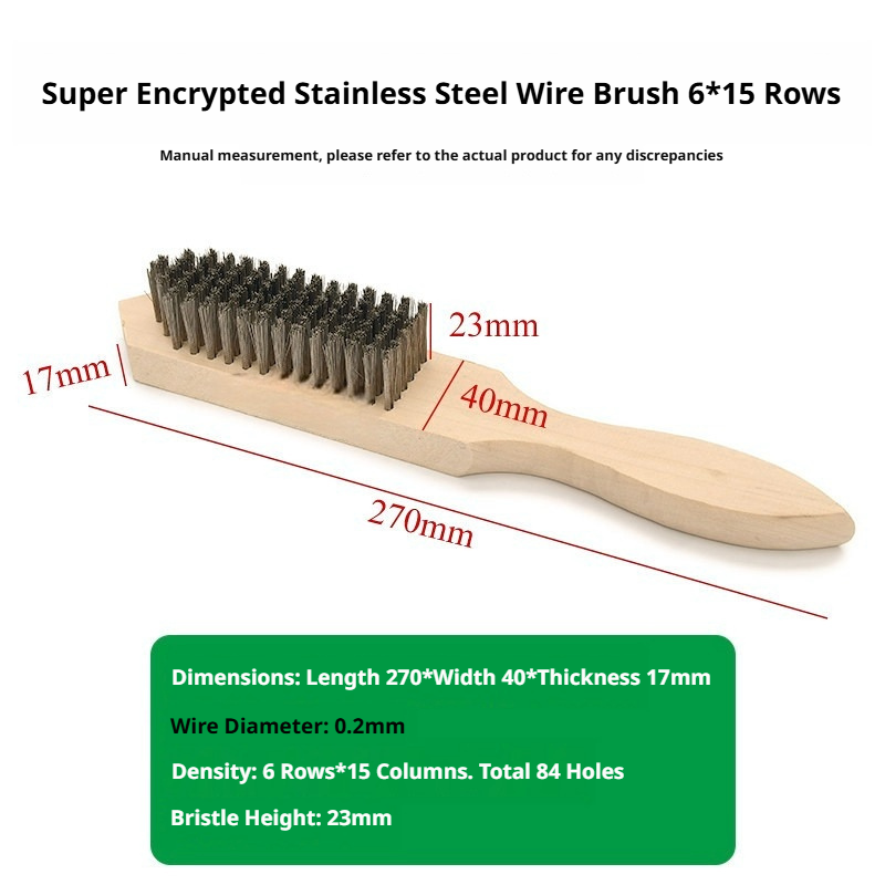 Industrial Wire Brush Set with Wooden Handle - Stainless Steel & Iron Bristles for Rust Removal, Fish Scaling & Surface Grinding