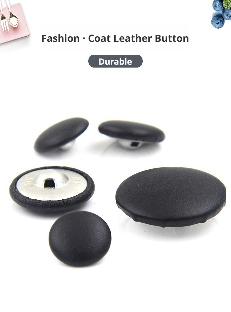 Black Leather Buttons – Multiple Sizes 11mm to 38mm for Coats, Jackets & DIY Crafts (6 or 12 Pack)