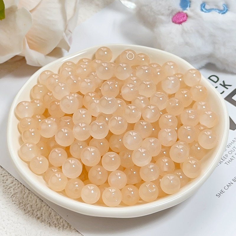 Glass Jelly Solid Color Beads – Imitation Jade Round Beads for DIY Bracelets, Necklaces, 6/8/10mm, 100pcs per Pack (White, Pink, Blue, Green, Beige, Purple) - HomeDIYer