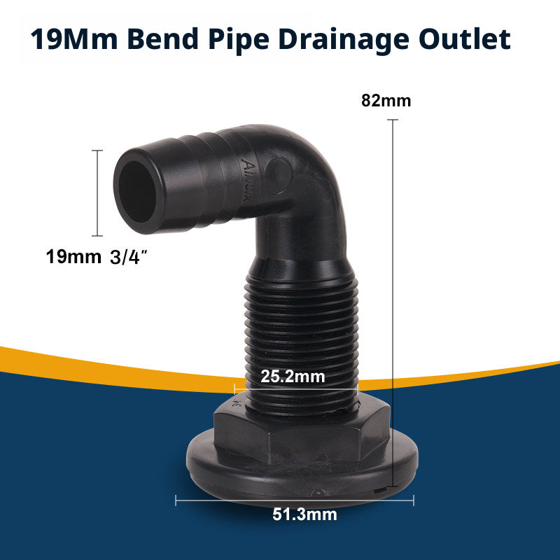 90° Marine Thru-Hull Drain Fitting with Check Valve — Bilge & Waste Water Elbow Outlet