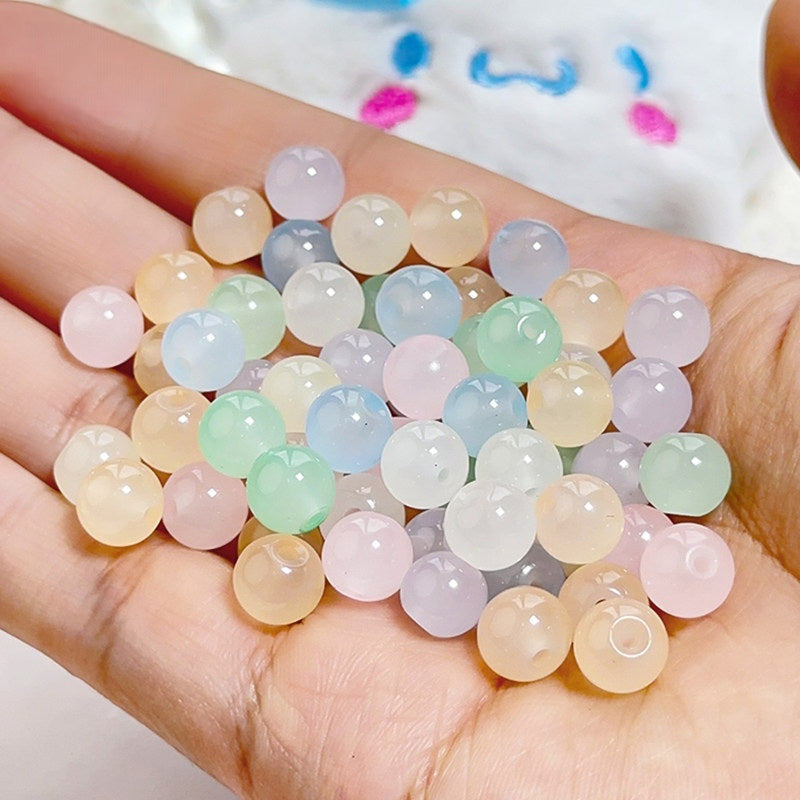 Glass Jelly Solid Color Beads – Imitation Jade Round Beads for DIY Bracelets, Necklaces, 6/8/10mm, 100pcs per Pack (White, Pink, Blue, Green, Beige, Purple)
