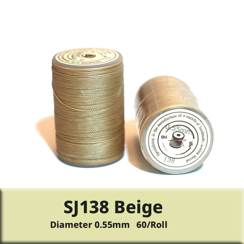 0.55mm Round Waxed Polyester Thread – 63 Colors, 60m Roll for Hand Sewing Leather, Bags, Belts