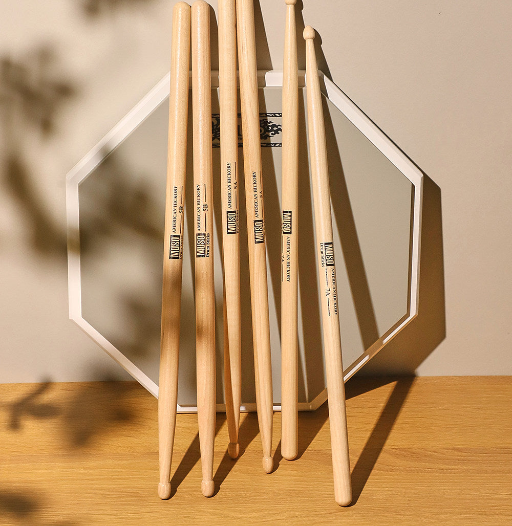 MUSO North American Wood Drumsticks – 7A / 5A / 5B (Hickory/Pecan) with Free Engraving
