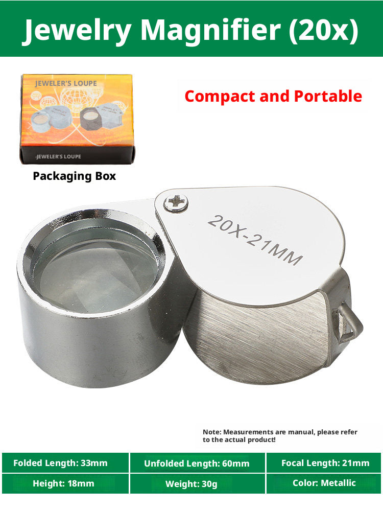 10x/20x/30x Foldable Jewelry Loupe – Triplet Lens, Metal Body