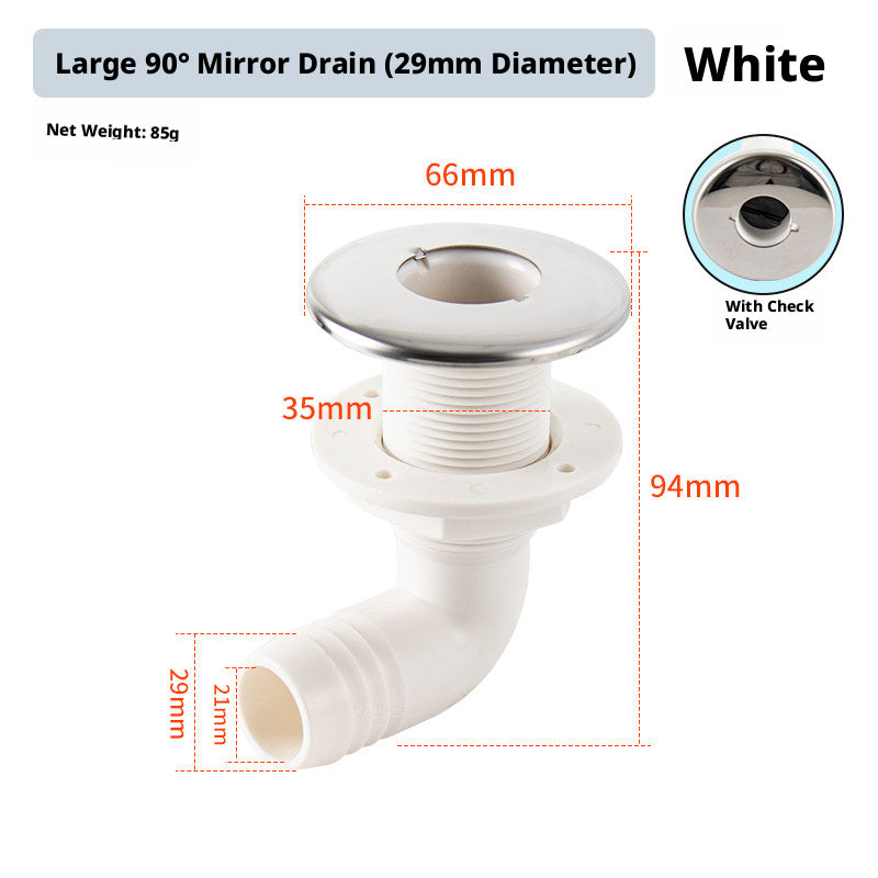 90° Marine Thru-Hull Drain Fitting with Check Valve — Bilge & Waste Water Elbow Outlet
