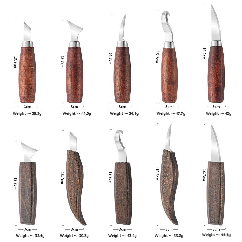 Walnut Wood Carving Knife Set – 5 Blades for Pumpkin, Wood, Wax & Linocut